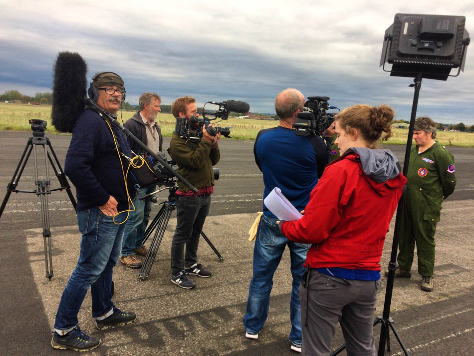 In October at Abingdon airfield with Autumnwatch team to film a piece comparing the flying skills of a swan and a goose. Photo by Rose Buck.